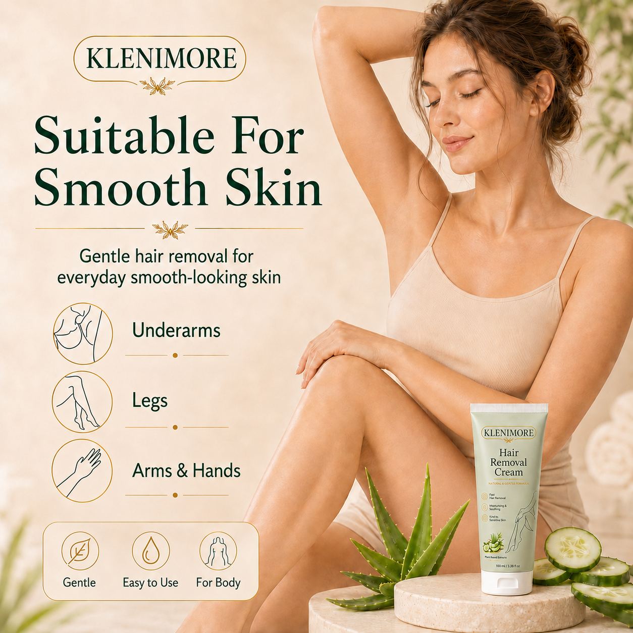 KLENIMORE™ Natural Gentle Hair Removal Cream | For Women & Men, Sensitive Skin
