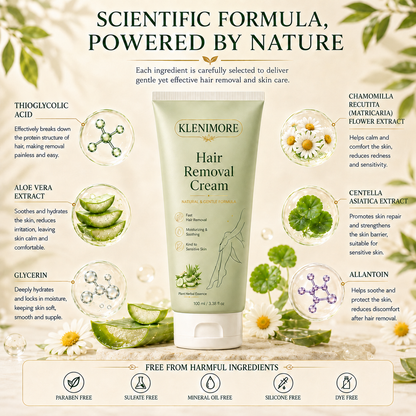 KLENIMORE™ Natural Gentle Hair Removal Cream | For Women & Men, Sensitive Skin