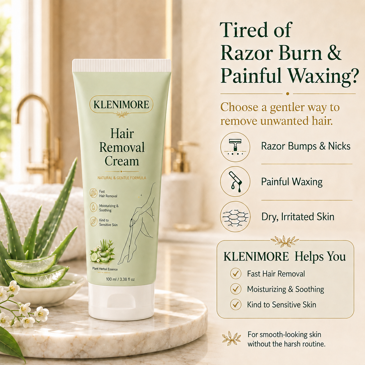KLENIMORE™ Natural Gentle Hair Removal Cream | For Women & Men, Sensitive Skin